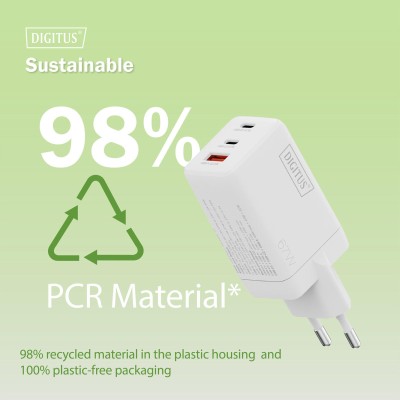 Зарядний пристрій DIGITUS GaN 2хUSB-C, 1хUSB-A, 67W (DA-10303)