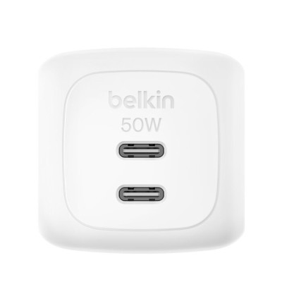 Зарядний пристрій мережевий Belkin 50Вт 2хUSB-С GAN PD PPS, білий (WCH019KQWH)