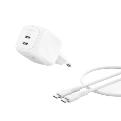 Зарядний пристрій мережевий Belkin 50Вт 2хUSB-С GAN PD PPS, кабель USB-С > USB-C, 1м, білий (WCH019KQ1MWH-B6)