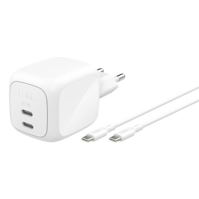 Зарядний пристрій мережевий Belkin 67Вт 2хUSB-С GAN PD PPS, кабель USB-С > USB-C, 2м, білий (WCH020KQ2MWH-B6)