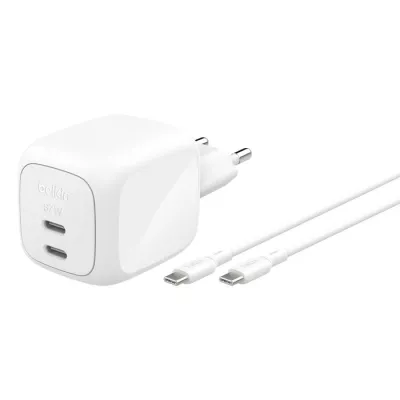 Зарядний пристрій мережевий Belkin 67Вт 2хUSB-С GAN PD PPS, кабель USB-С > USB-C, 2м, білий (WCH020KQ2MWH-B6)