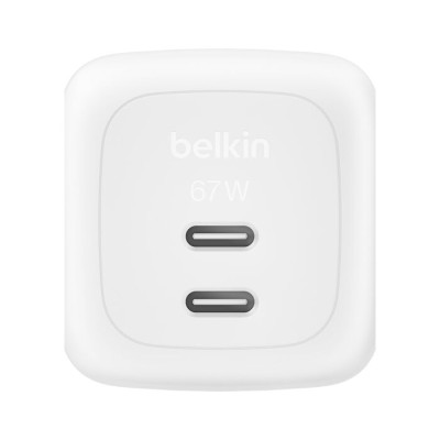 Зарядний пристрій мережевий Belkin 67Вт 2хUSB-С GAN PD PPS, кабель USB-С > USB-C, 2м, білий (WCH020KQ2MWH-B6)