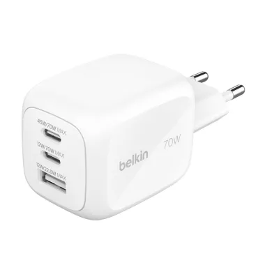 Зарядний пристрій мережевий Belkin 70Вт 2хUSB-С/USB-A GAN PD PPS, білий (WCH018HQWH)