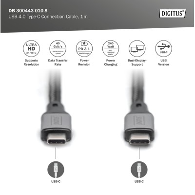 Кабель DIGITUS USB 4.0 (Type-C/Type-C) 1м, чорний