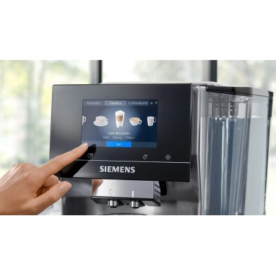 Кавомашина Siemens 2.4л, зерно + мелена, автомат.капучинатор, LED - дисплей, авторецептів - 20, чорно - срібний (TQ715R03)