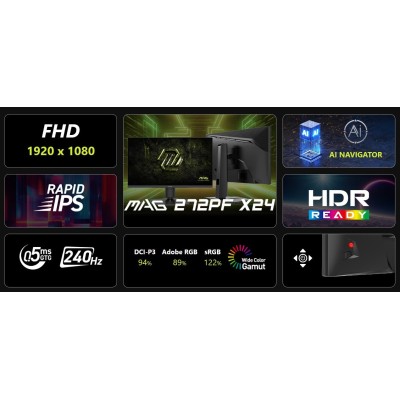 Монітор MSI 27" MAG 272PF-X24 2xHDMI, DP, MM, IPS, 1920x1080, 240Hz, 0.5ms, sRGB 122%, AdaptiveSync, Pivot (9S6-3CE59T-020)
