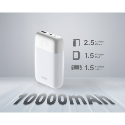 Акумулятор портативний літій-іонний Power Bank D-Link 10000мА*год 18Вт 1xUSB-A, 1xUSB-C, білий (DPP-101)
