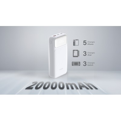 Акумулятор портативний літій-іонний Power Bank D-Link 20000мА*год, 65Вт PD 3.0, QC 3.0, 2xUSB-C, 1xUSB-A з дисплеєм, білий (DPP-