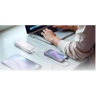 Акумулятор портативний літій-іонний Power Bank D-Link 20000мА*год, 65Вт PD 3.0, QC 3.0, 2xUSB-C, 1xUSB-A з дисплеєм, білий (DPP-