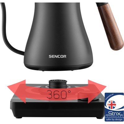 Електрочайник Sencor 0.6л, 5 темп.реж, підтримка температури, мех. управління, нержавіюча сталь, чорний (SWK2828BK)