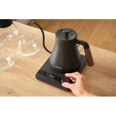 Електрочайник Sencor 0.6л, 5 темп.реж, підтримка температури, мех. управління, нержавіюча сталь, чорний (SWK2828BK)