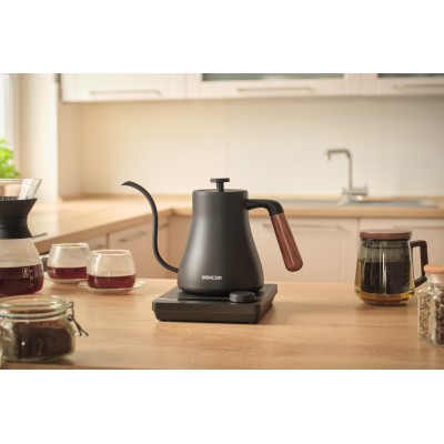Електрочайник Sencor 0.6л, 5 темп.реж, підтримка температури, мех. управління, нержавіюча сталь, чорний (SWK2828BK)