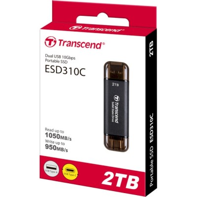 Портативний SSD Transcend 2TB USB 3.1 Gen 2 Type-A + Type-C ESD310 Чорний (TS2TESD310C)