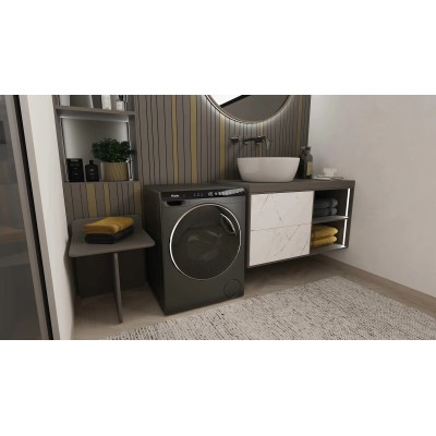 Пральна машина Haier фронтальна, 5кг, 1200, A, 42.3см, дисплей, інвертор, люк чорний, Wi-Fi, висота 70см, cріблястий (HW50-BP123