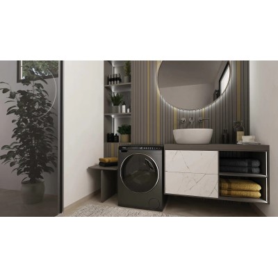 Пральна машина Haier фронтальна, 5кг, 1200, A, 42.3см, дисплей, інвертор, люк чорний, Wi-Fi, висота 70см, cріблястий (HW50-BP123
