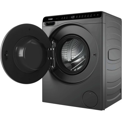 Пральна машина Haier фронтальна, 5кг, 1200, A, 42.3см, дисплей, інвертор, люк чорний, Wi-Fi, висота 70см, cріблястий (HW50-BP123