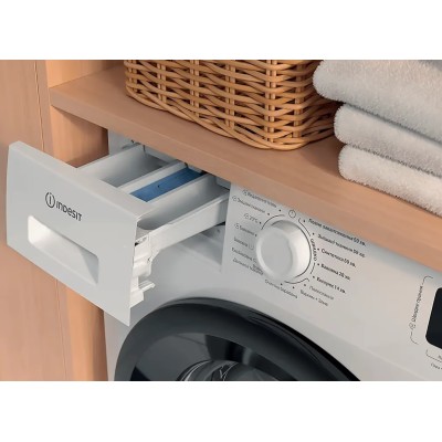 Пральна машина Indesit фронтальна, 8кг, 1200, A+++, 54.6см, дисплей, пара, інвертор, люк чорний, білий (IM862BMYTIMEUA)