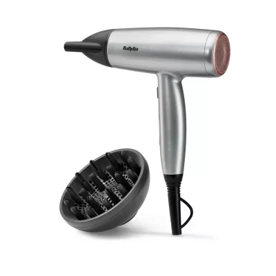 Фен Babyliss Cosmos, 2100Вт, 3 режими, іонізація, хол. обдув, 2 насадки, сірий (D580DE)