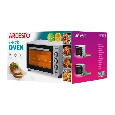 Піч електрична ARDESTO, 52л, 1700Вт, механіч., конвенція, подвійне скло, рожен, сірий (MEO-N52RCGR)