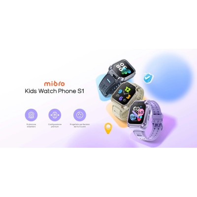 Дитячий годинник-телефон Mibro S1, 1.68", 360x390, GPS, 8MP+5MP, 900мА·год, 2АТM, лавандовий