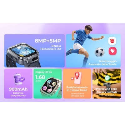 Дитячий годинник-телефон Mibro S1, 1.68", 360x390, GPS, 8MP+5MP, 900мА·год, 2АТM, сутінковий чорний