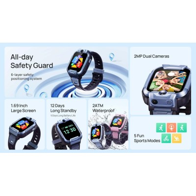 Дитячий годинник-телефон Mibro Z5, 1.69", 240x280, GPS, 2MP dual, 900мА·год, 2АТM, рожевий