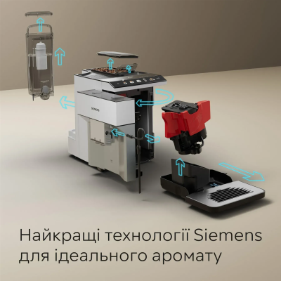 Кавомашина Siemens 1.9л, зерно + мелена, автомат.капучинатор, авторецептів - 10, білий (TP515R02)