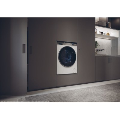Пральна машина Haier фронтальна, 9кг, 1400, A+++, 52см, дисплей, пара, інвертор, люк чорний, прямий привід, білий (HW90-B14979TU