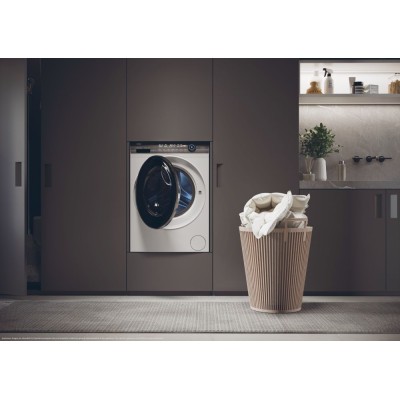 Пральна машина Haier фронтальна, 9кг, 1400, A+++, 52см, дисплей, пара, інвертор, люк чорний, прямий привід, білий (HW90-B14979TU