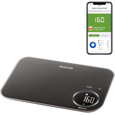 Ваги Sencor кухонні, 8кг, підключення до смартфону, AAAx2, пластик, чорний (SKS7178BK)