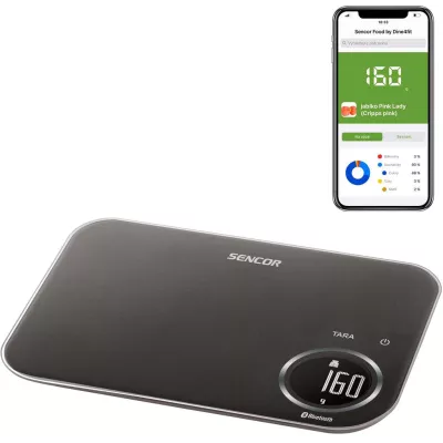 Ваги Sencor кухонні, 8кг, підключення до смартфону, AAAx2, пластик, чорний (SKS7178BK)