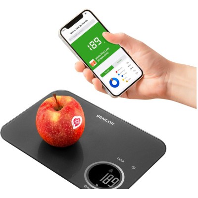 Ваги Sencor кухонні, 8кг, підключення до смартфону, AAAx2, пластик, чорний (SKS7178BK)