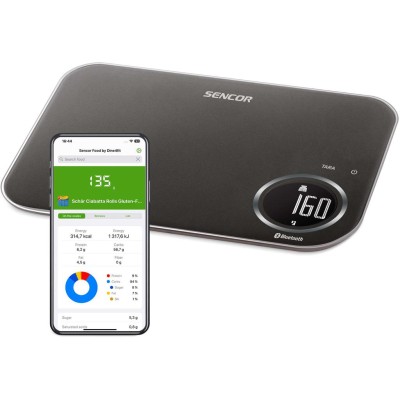 Ваги Sencor кухонні, 8кг, підключення до смартфону, AAAx2, пластик, чорний (SKS7178BK)
