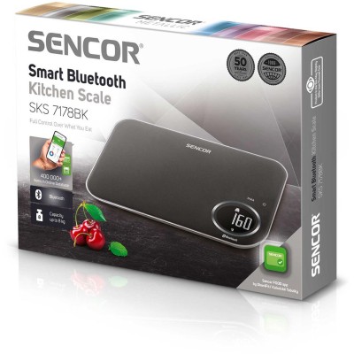 Ваги Sencor кухонні, 8кг, підключення до смартфону, AAAx2, пластик, чорний (SKS7178BK)