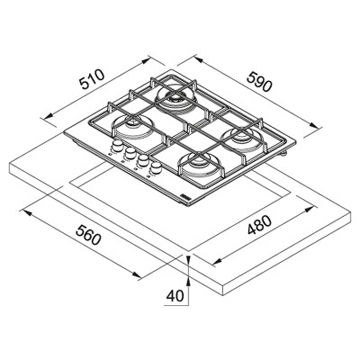 Варильна поверхня Franke газова, 60см, чавун, нерж (106.0554.391)