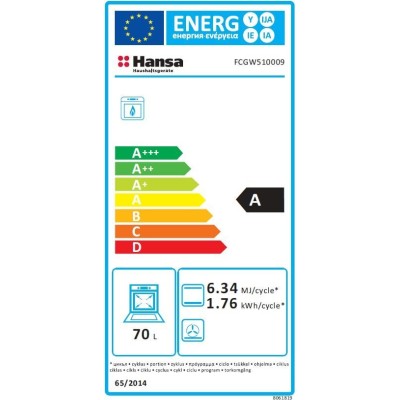 Плита Hansa газова, 70л, 50x60см, газ-контроль, електричне запалювання в ручках, білий (FCGW510009H)