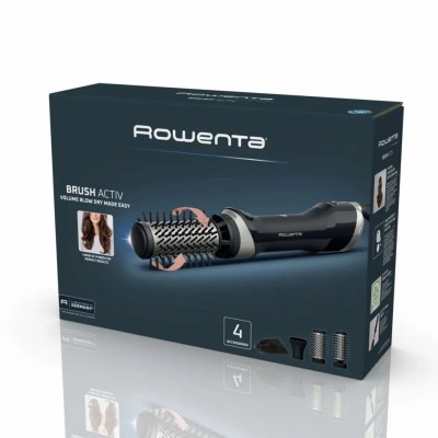 Фен-щітка Rowenta Brush Active, 1000Вт, 3 режими, іоніз-я, хол. обдув, оберт. насадка, 3 насадки, кераміка, чорний (UB9530F0)
