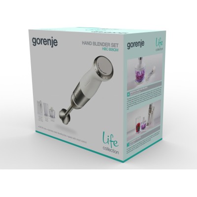 Блендер Gorenje заглибний 800Вт, 5в1, чаша-500мл, подрібнювач, білий (HBC806QW)