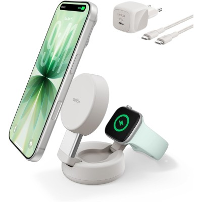 Зарядний пристрій бездротовий Belkin UltraCharge Pro 2в1 Convertible Magnetic Charging Dock 25Вт, Sand