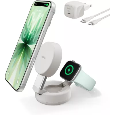 Зарядний пристрій бездротовий Belkin UltraCharge Pro 2в1 Convertible Magnetic Charging Dock 25Вт, Sand