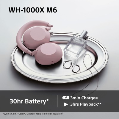 Навушники Over-ear Sony WH-1000XM6 BT 5.3, ANC, Hi-Res, AAC, LDAC, LC3, Wireless, Mic, Рожевий