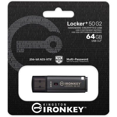 Накопичувач Kingston 64GB USB 3.2 Type-A Gen1 IronKey Locker+ 50 G2