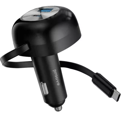 АЗП Proove Pulsar 65W (Type-C + USB) + Retractable Type-C Cable black