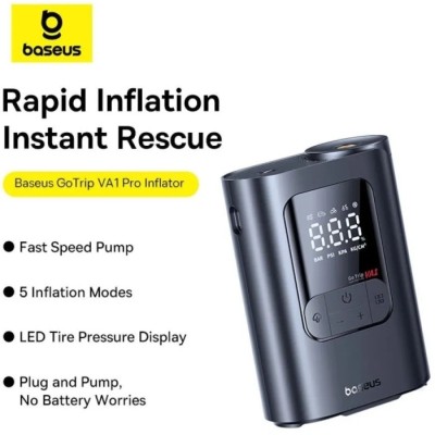 Автокомпресор OS-Baseus GoTrip VA1 Super Mini Wired Inflator 22-Cylinder Cosmic Black (Includes: Air Hose x1, Air Nozzles x3, Ch