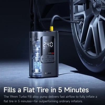 Автокомпресор OS-Baseus GoTrip VA1 Super Mini Wired Inflator 22-Cylinder Cosmic Black (Includes: Air Hose x1, Air Nozzles x3, Ch