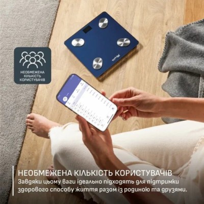 Ваги Tefal підлогові Goodvibes Life+, 180кг, Bluetooth, AAAx3 в комплекті, скло, синій (BM9720F0)