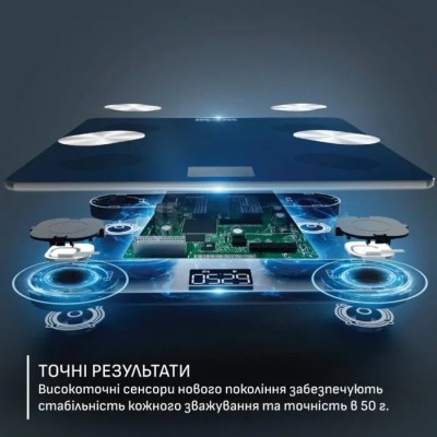 Ваги Tefal підлогові Goodvibes Life+, 180кг, Bluetooth, AAAx3 в комплекті, скло, синій (BM9720F0)