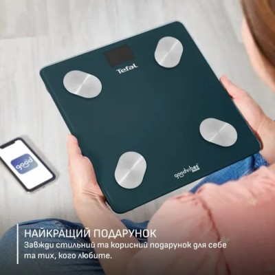 Ваги Tefal підлогові Goodvibes Life+, 180кг, Bluetooth, AAAx3 в комплекті, скло, синій (BM9720F0)