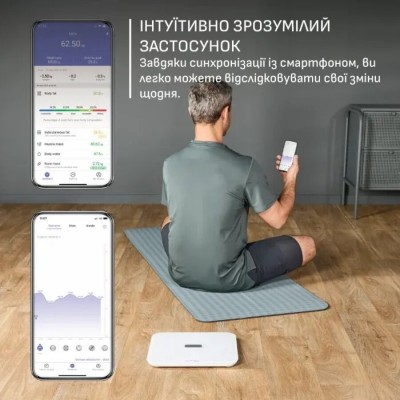 Ваги Tefal підлогові Goodvibes Sport, 200кг, Bluetooth, AAAx4 в комплекті, скло, білий (BM9740F0)