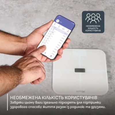 Ваги Tefal підлогові Goodvibes Sport, 200кг, Bluetooth, AAAx4 в комплекті, скло, білий (BM9740F0)